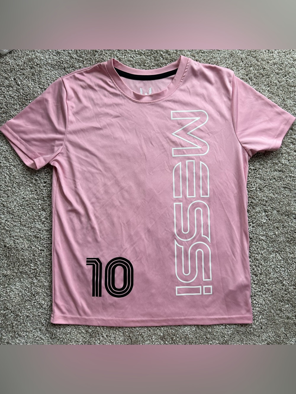 Messi Collection Pink Graphic Print Logo Crew Neck Short Sleeve Tee Size L A242